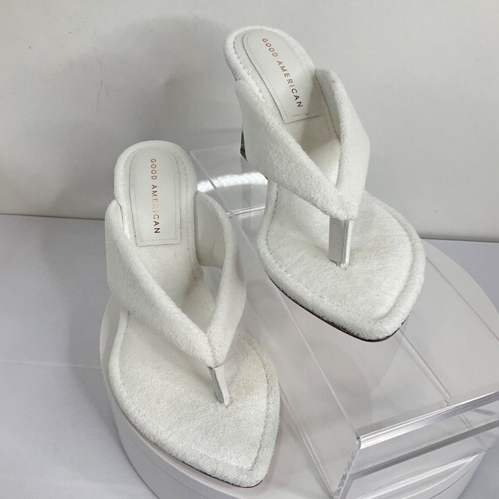 Good American Heels Womens Sz 7.5 Whte Terry Cinder F*cking Rella Wedge $260 Nwb - Picture 4 of 12